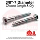 3/8"-7 Hex Lag Screws A307 Grade A Zinc Clear (Choose Length & Qty)